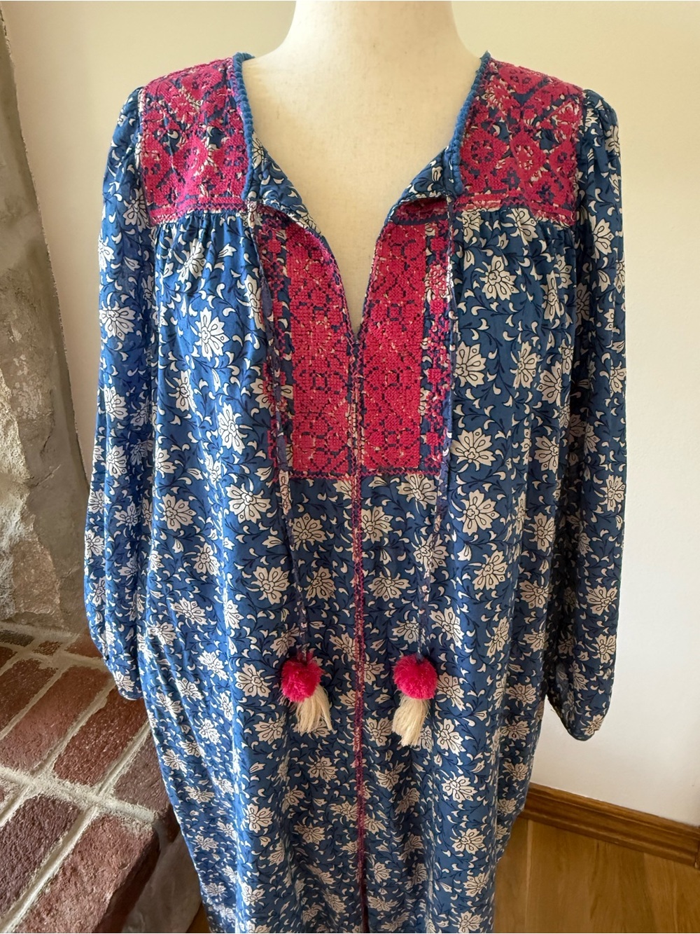 J. Crew Embroidered Block Print Caftan Maxi Dress